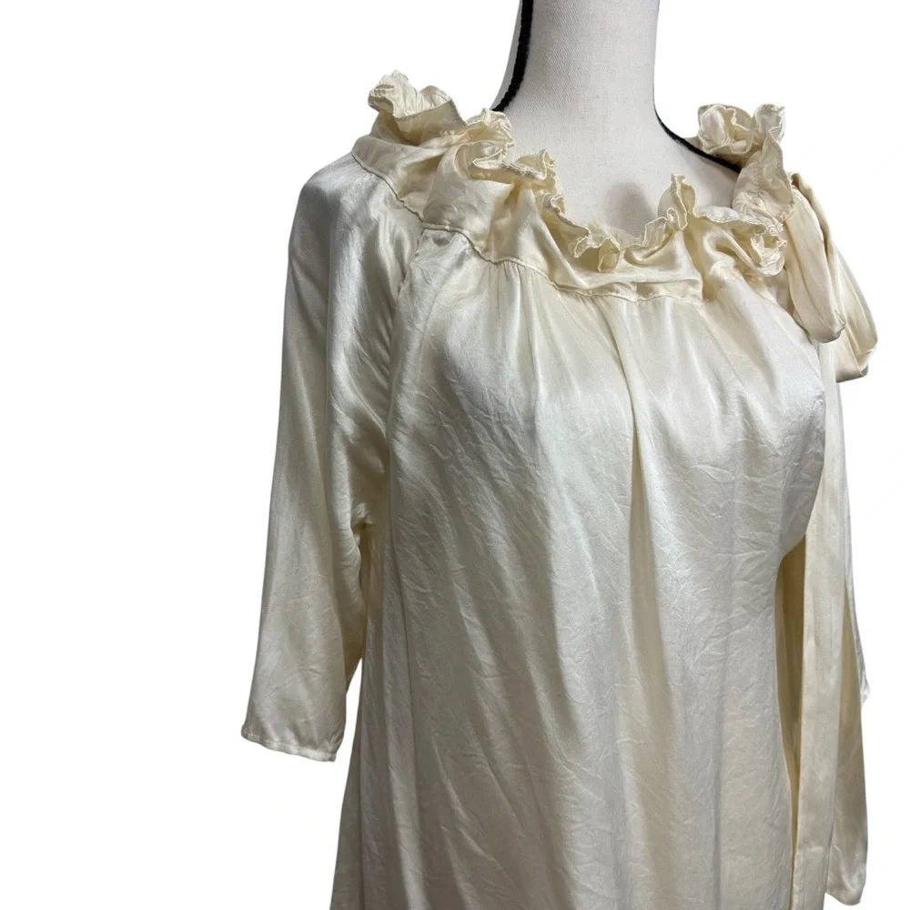 Never a Wallflower Saint & Sinner Cream Ruffled Tie Neck Silk Blouse‎
